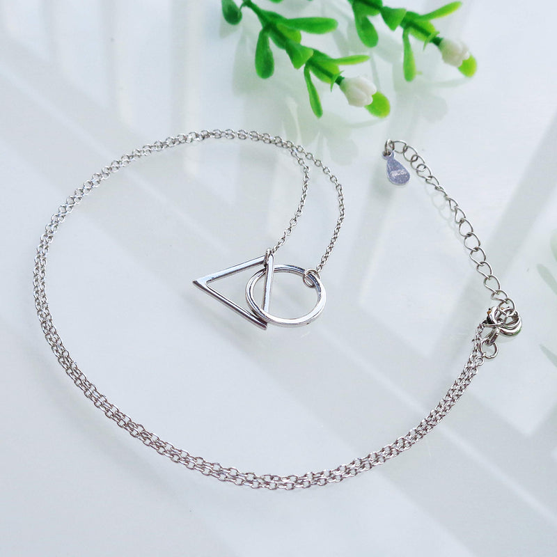 [Australia] - Hiqmic 925 Sterling Silver Gold Plated Fashion Circle Triangle Clasped Ring Necklace Pendant 15.5"-18" White 