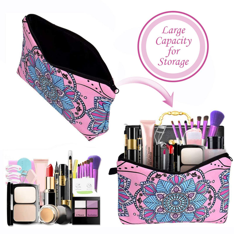 [Australia] - Queta 5 Pieces Makeup Bag for Women, Printed Roomy Cosmetic Bag for Purse Travel Waterproof Toiletry Bag with Mandala Flower Patterns Small Makeup Pouch Bulk Organizers for Girls with Zipper 