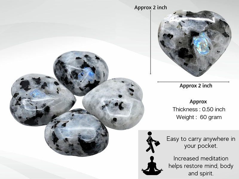 [Australia] - Rainbow Moonstone Crystal Heart Palm Stone - Pocket Massage Worry Stone for Natural Body Chakra Balancing, Reiki Healing and Crystal Grid Rainbow Moonstone 
