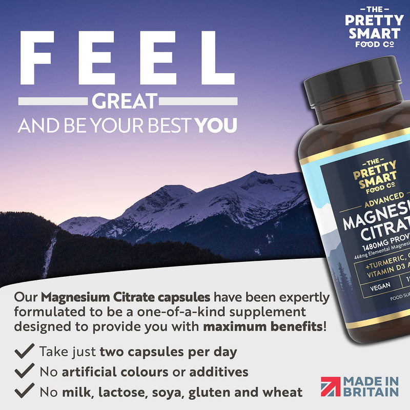 [Australia] - Magnesium Citrate 1480mg – 180 Vegan Magnesium Capsules not Magnesium Tablets – with Turmeric, Zinc, Vitamins D3 & B6 - High Absorption Premium Magnesium Supplements – 90 Day Supply – UK Made 