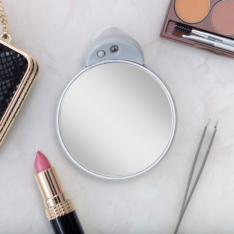 [Australia] - Zadro Dual-Sided 10X/5X Magnification LED Lighted Compact Travel Lightweight Portable Spot Makeup Mirror, Gray/White, FC30L 