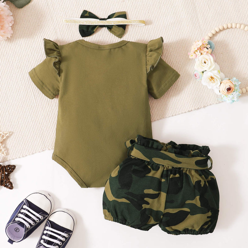 [Australia] - Newborn Girl Clothes Romper Infant Girl Clothes Letter Printed Baby Girls' Clothing Floral Summer Shorts Set Camo 0-3 Months 