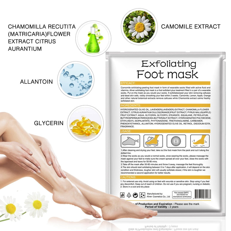 [Australia] - 3 Pairs Chamomile Foot Exfoliating Mask, Foot Peel Mask, Foot Peeling Away Calluses and Dead Skin Remover Repair Rough Heels, Foot Peeling Mask 