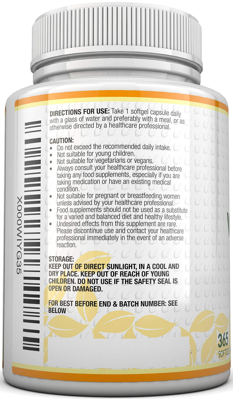 [Australia] - Vitamin D3 4000 IU, 365 Softgel Capsules NOT Tablets, Full Year Supply, Easy to Swallow Quadruple Strength Vitamin D3 Supplement 