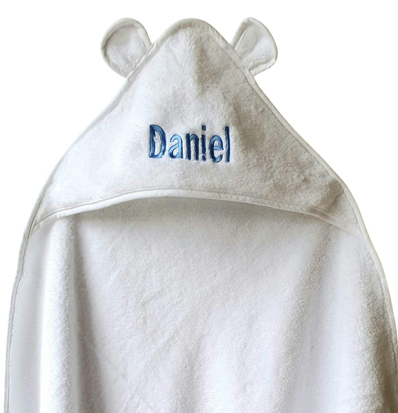 [Australia] - Personalised Baby Hooded Towel Newborn - White Newborn Baby Towel with Teddy Ears by Hoolaroo | Newborn Baby Gift Towels with Hood Large Soft New Baby Gift Girl Boy Pink or Blue Cotton 