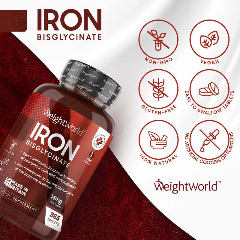 [Australia] - Gentle Iron Tablets High Strength 14mg - 365 Iron Bisglycinate Tablets (1 Year Supply) - Vegan Iron Supplements for Men & Women's Health - Easily Digestible, Gluten Free & Non-GMO - Made in The UK 
