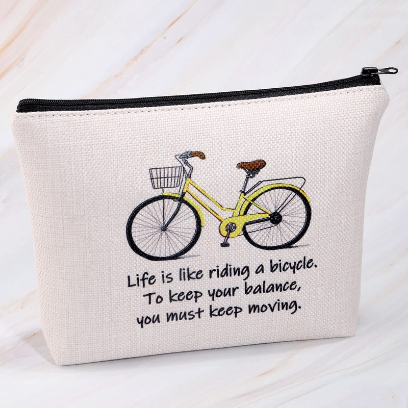 [Australia] - MYSOMY Bicycle Gifts Cosmetic Bag Bicycle Makeup Bag Life is Like Riding a Bicycle Zipper Pouch Cyclist Gifts for Women Cycling Toiletry Bag (Life is Like Riding a Bicycle Makeup Bag) Life is Like Riding a Bicycle Makeup Bag 