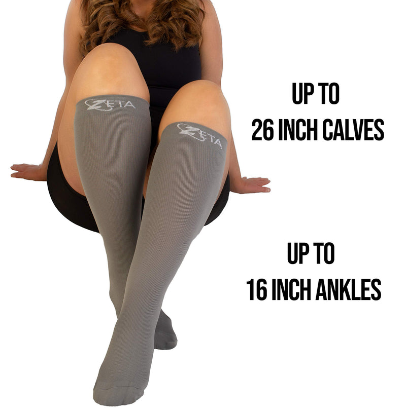 [Australia] - Zeta Socks XXXL Wide Plus Size Calf Compression, Soothing Comfy Gradient Support, Prevents Swelling, Pain, Edema, DVT, Large Cuffs, Stretch to 26 Inches, Unisex, for Flights 