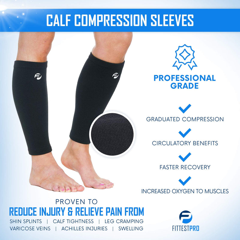 [Australia] - Calf Compression Sleeves and Leg Wraps (4 Piece) Shin Splint Support, Calve Guards for Men and Women - Braces Provide Healthy Circulation Pain Relief for Running, Basketball, Cycling, Maternity Large - X-Large Black Calf Sleeves Package 