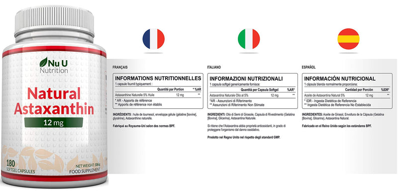 [Australia] - Astaxanthin 5% Oil 12mg | 180 Softgels (6 Month Supply) | Astaxanthin from Nu U Nutrition 