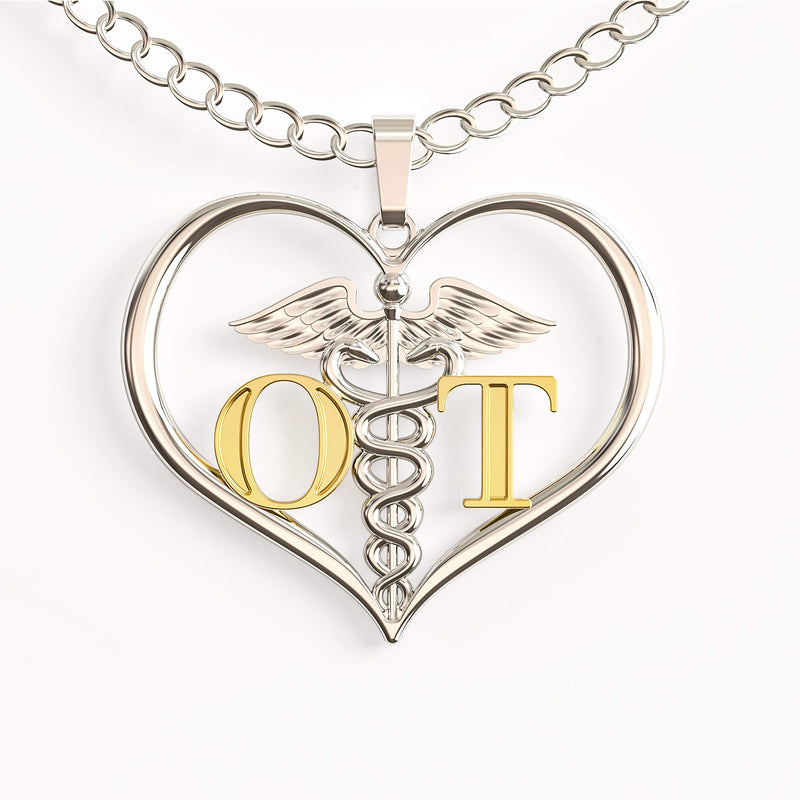 [Australia] - Caring Hands Gifts OT Occupational Therapist Heart Caduceus Necklace, OT Gift, OT Pendant 