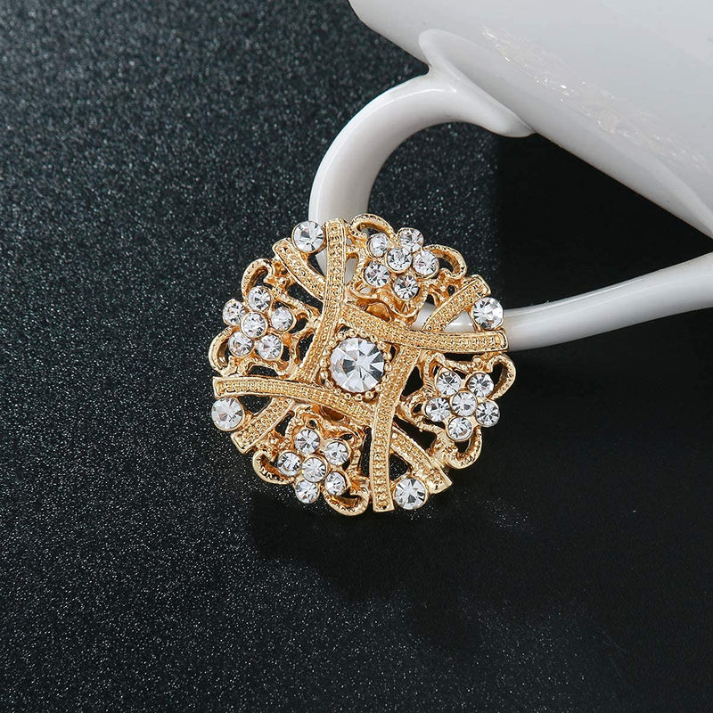 [Australia] - MEEDOZ Lot 12pcs Assorted Crystal Rhinestone Flower Brooch Pin Set for Women DIY Bridal Wedding Bouquet Kit Gold 