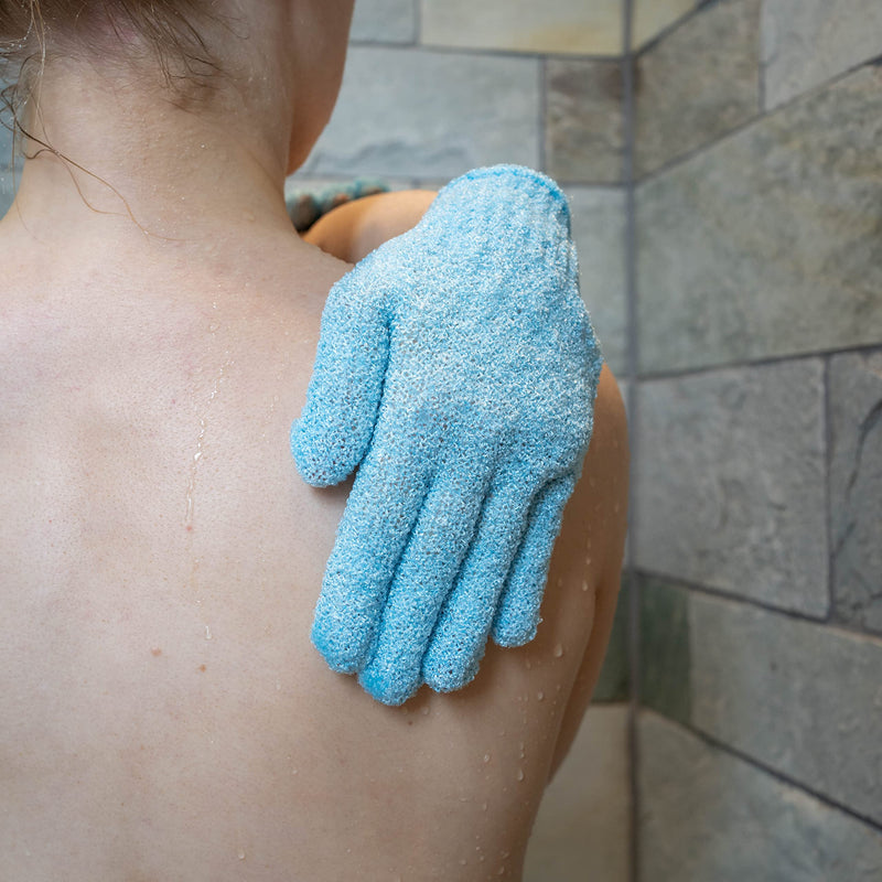 [Australia] - Exfoliating Shower Gloves with Hanging Hoops Labelled Left & Right – Prevents Bacteria Spreading – Protected Design by Fine Lines 3 Pairs with Hanging Hoop / Multi-Coloured 