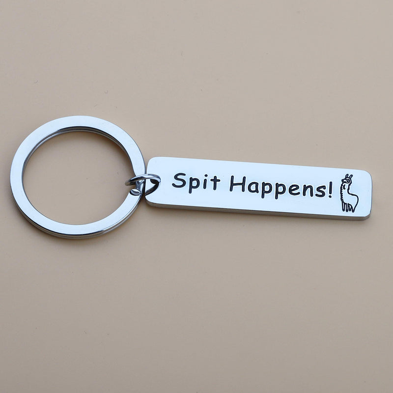 [Australia] - BEKECH Spit Happens Alpaca Keychain Funny Llama Jewelry Alpaca Themed Stainless Steel Keychain Cute Llama Gifts Mama Llama Gift for Alpaca Lovers Animal Jewelry Gift for Friends silver 