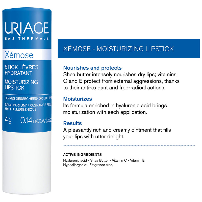 [Australia] - Uriage Xemose Moisturizing Lipstick 0.14 oz. | Ultra Hydrating Care for Dry and Chapped Lips that Restores Immediate Comfort and Softness | Lip Balm with Shea Butter, Hyaluronic Acid & Vitamin C 