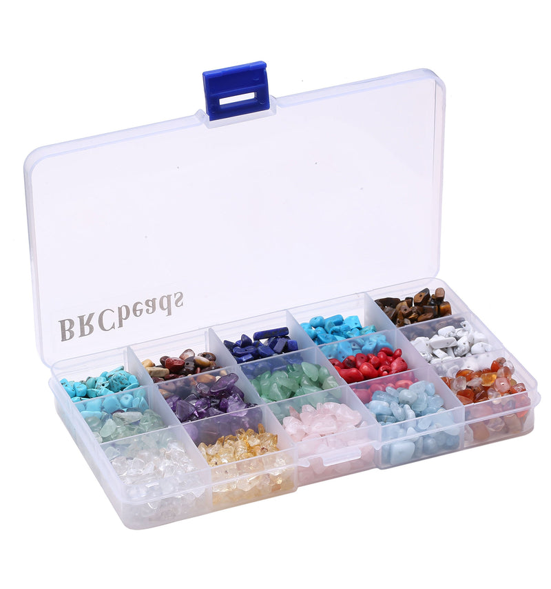 [Australia] - Gemstone Beads, BRCbeads Natural Chips 15 Color Assorted Box Loose Beads 7~8mm Crystal Energy Stone Healing Power for Jewelry Making(Plastic Box is Included) 