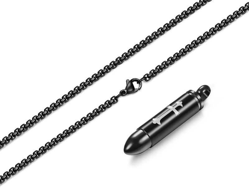 [Australia] - LOYALLOOK 2pcs Men's Stainless Steel Cylinder Pendant Chain Necklace Cross Bullet Pendant Necklace Lord's Prayer 22 Inch 1pc Cross+ 1pc Lord's Prayer 