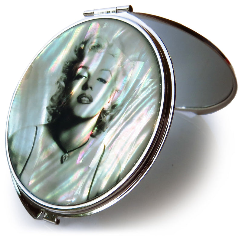 [Australia] - MADDesign Marilyn Monroe Makeup Mirror Mother of Pearl Metal Dual Compact Folding Magnify Gray Grey 