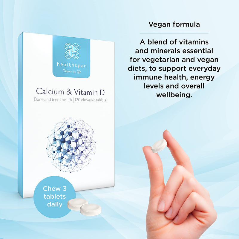 [Australia] - Healthspan Calcium & Vitamin D (240 Chewable Tablets) | High Strength Pure Calcium Supplement | Natural Source of Vitamin D3 | Added Vitamin K for Bone Health | Vanilla | Vegetarian 