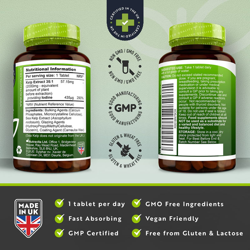 [Australia] - Sea Kelp 2000mg - Natural Source of Iodine - 240 Vegan Tablets (8 Month Supply) - GMO Free Supplement - Made in The UK by Nutravita 