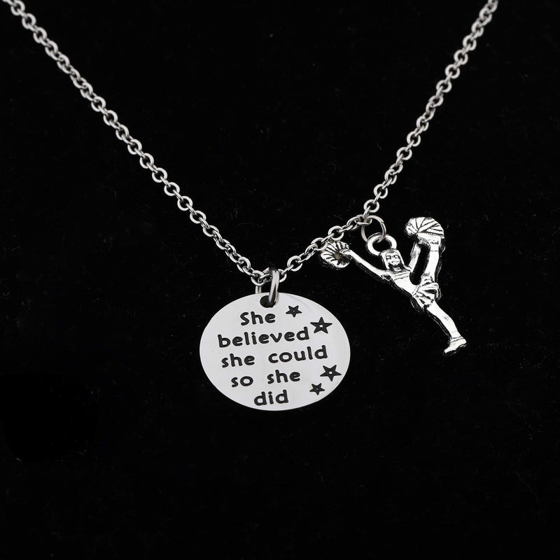 [Australia] - FUSTYLE Cheer Charm Necklace She Believed She Could So She Did Cheerleaders Jewelry Cheer Team Inspirational Gift silver 