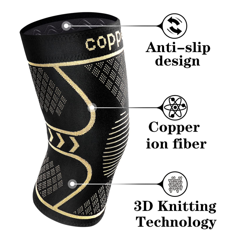 [Australia] - Copper Knee Braces for Knee Pain 2 Pack, Knee Compression Sleeve Support for Men and Women, Medical Grade Knee Pads for Running, Hiking, Working, Arthritis, ACL, Meniscus Tear, Joint Pain Relief Black+copper Medium 