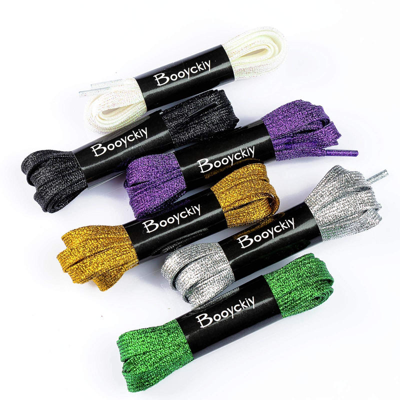 [Australia] - Booyckiy [6 Pairs] Glitter Shoe Laces for Sneakers, 47" Flat Shiny Metallic Shoelaces for Canvas Athletic Shoes 