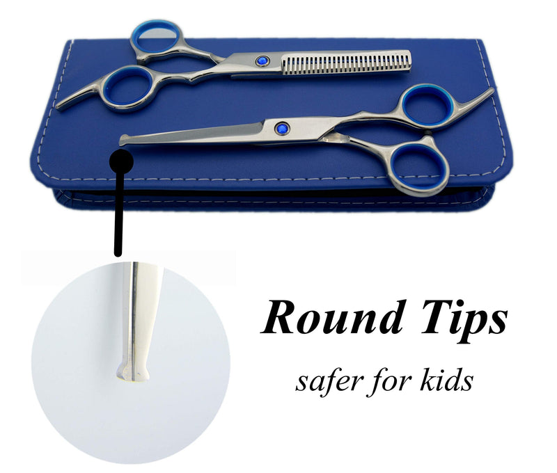 [Australia] - LIGICKY Baby Hair Cutting Scissors Set Professional Safety Round Tip Stainless Steel Hair thinning Shears Bang Hair Scissor for Kids/Salon/Home Blue 