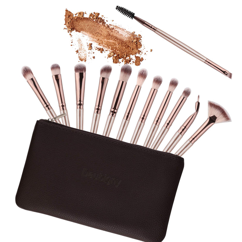 [Australia] - Daubigny Eye Makeup Brushes,12 PCS Professional Eye shadow, Concealer, Eyebrow, Foundation, Powder Liquid Cream Blending Brushes Set With Carrying Bag(Champagne Gold) A-Champagne Gold 