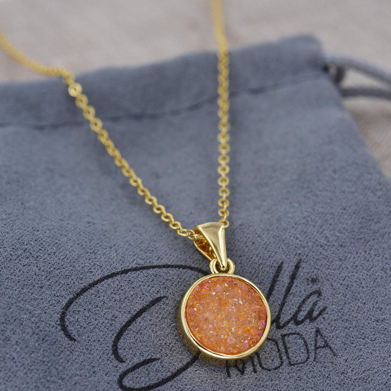 [Australia] - DELLA MODA Round Agate Natural Druzy Pendant Necklace Wedding Party Birthday Jewelry 