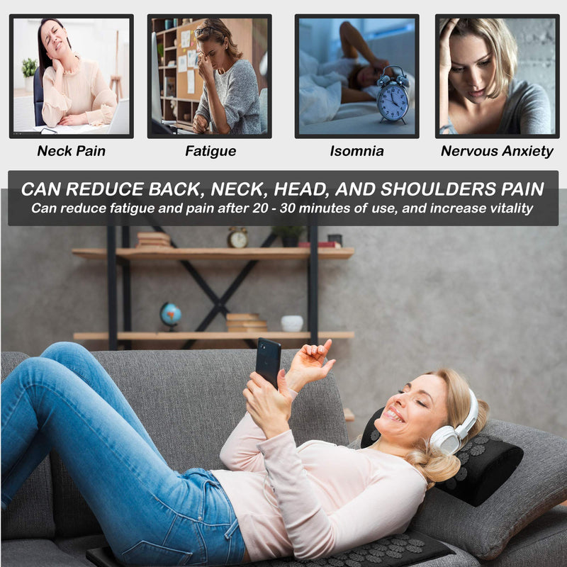 [Australia] - Belmalia Acupressure Set with Neck Cushion for Relaxation + Well-Being | Easy Transport Acupuncture Mat and Pillow Set | Massage Mat with Carrying Handles | Black 