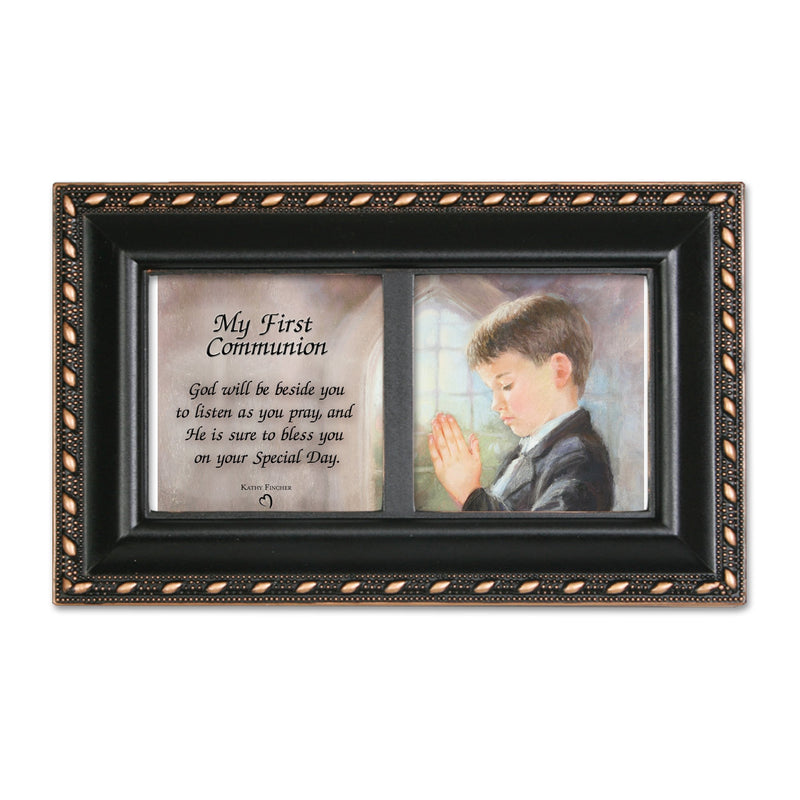 [Australia] - First Communion Boy Distressed Black Petite Music Box/Jewelry Box 