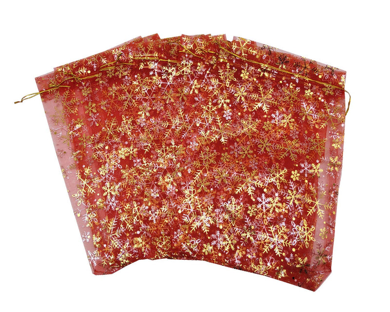 [Australia] - Ankirol 100pcs Christmas Organza Favor Bags Snowflake Jewelry Candy Gift Bags Samples Display Drawstring Pouches (red, 8 X 12) Red 8 X 12" 