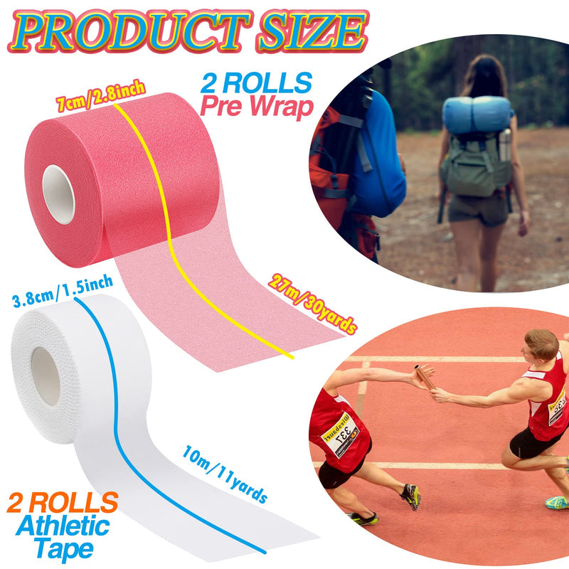 [Australia] - 4 Rolls White Athletic Wrap Tape and Red Foam Prewrap Kit Ankle Wrist Tape Sports Tape Foam Underwrap for Climbing Boxing Football Trainers, 2.75 Inch x 89 Feet, 1.5 Inch x 33 Feet 