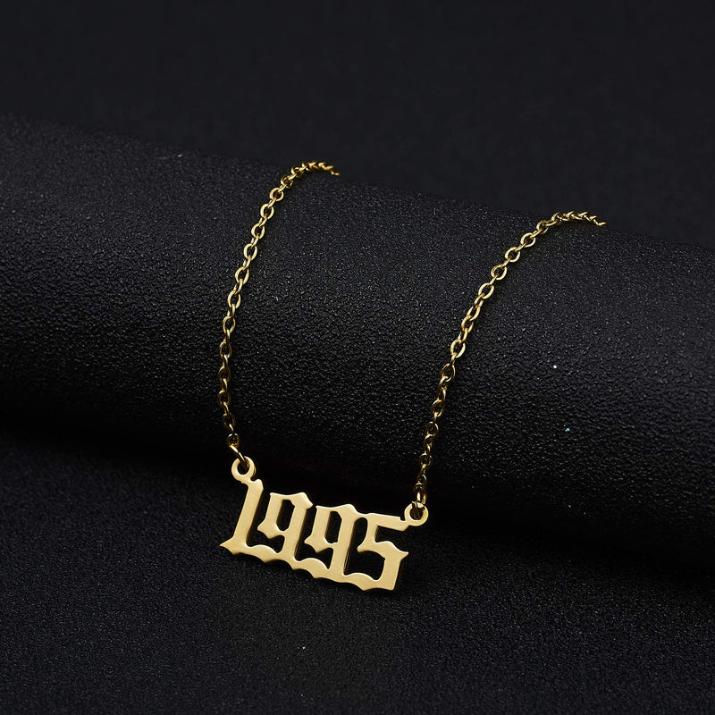 [Australia] - RINHOO Birth Year Number Pendant Necklace Stainless Steel Gold Number Birthday Necklace Chain Jewelry for Women Girl 1995 