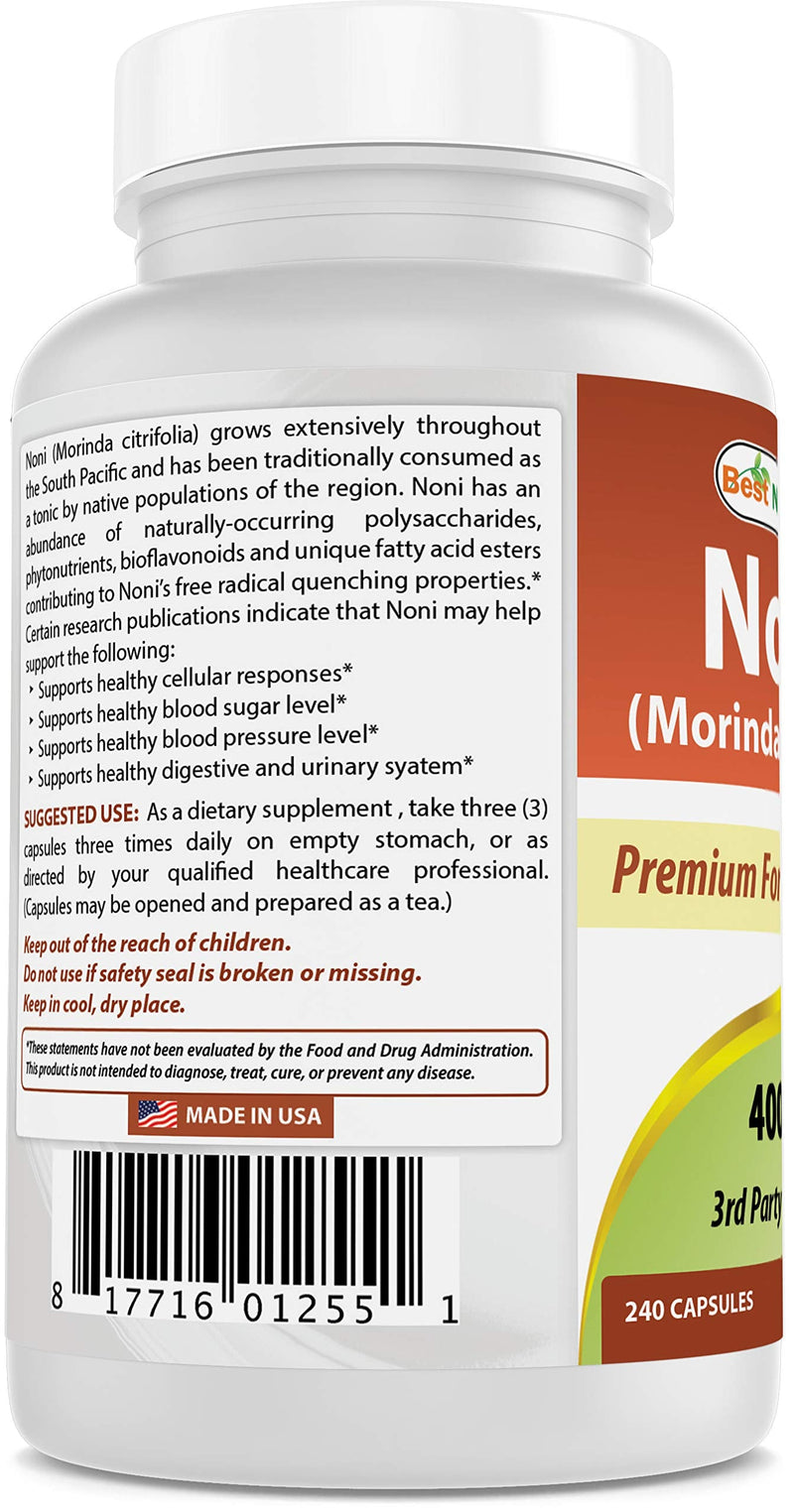 [Australia] - Best Naturals Noni 400 mg 240 Capsules (240 Count (Pack of 1)) 240 Count (Pack of 1) 