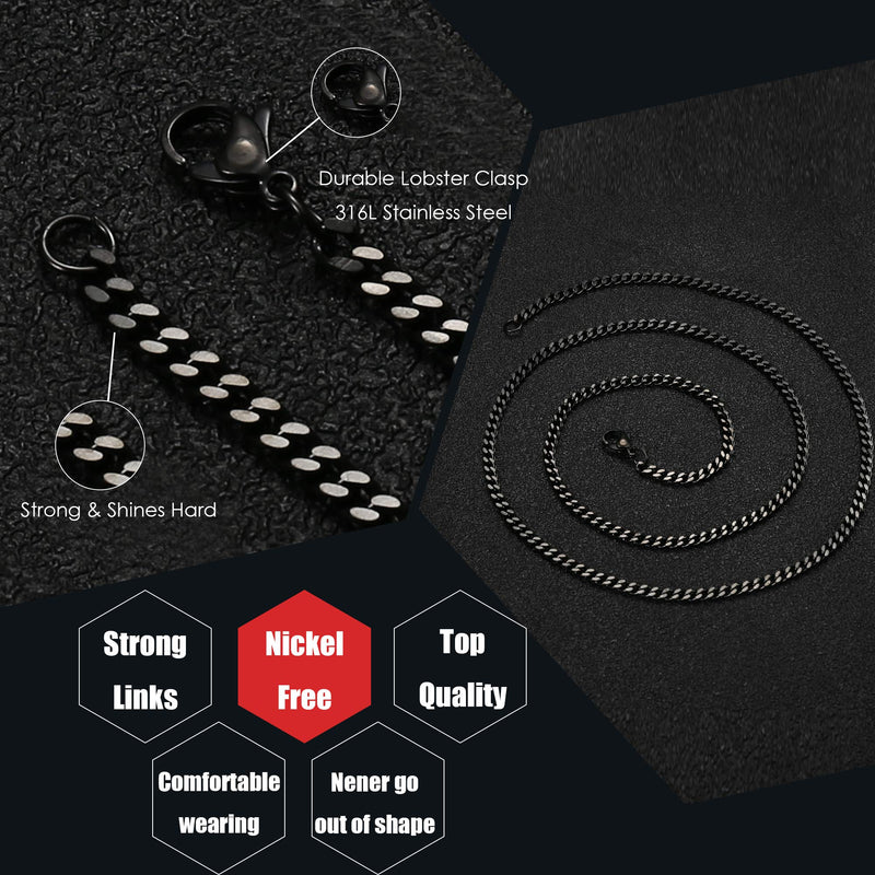 [Australia] - FIBO STEEL 3.5-6mm Stainless Steel Mens Womens Necklace Curb Link Chain, 16-30 inches 16.0 Inches Black 3.5mm 