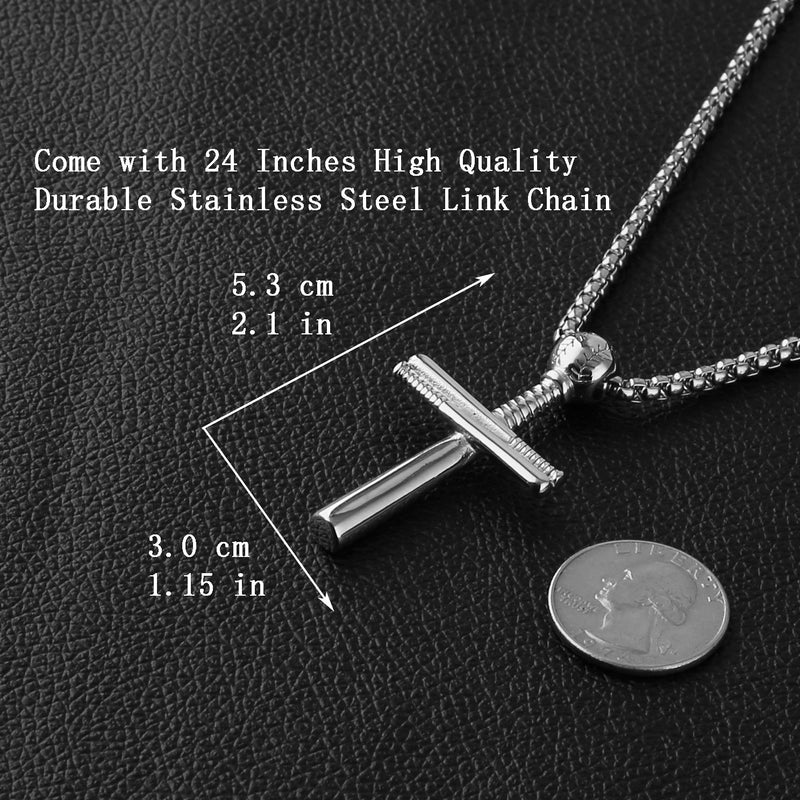 [Australia] - HZMAN Baseball Cross Sports Pendant Stainless Steel Baseball Bat Cross Necklace, Large and Small Silver - PH 4:13 