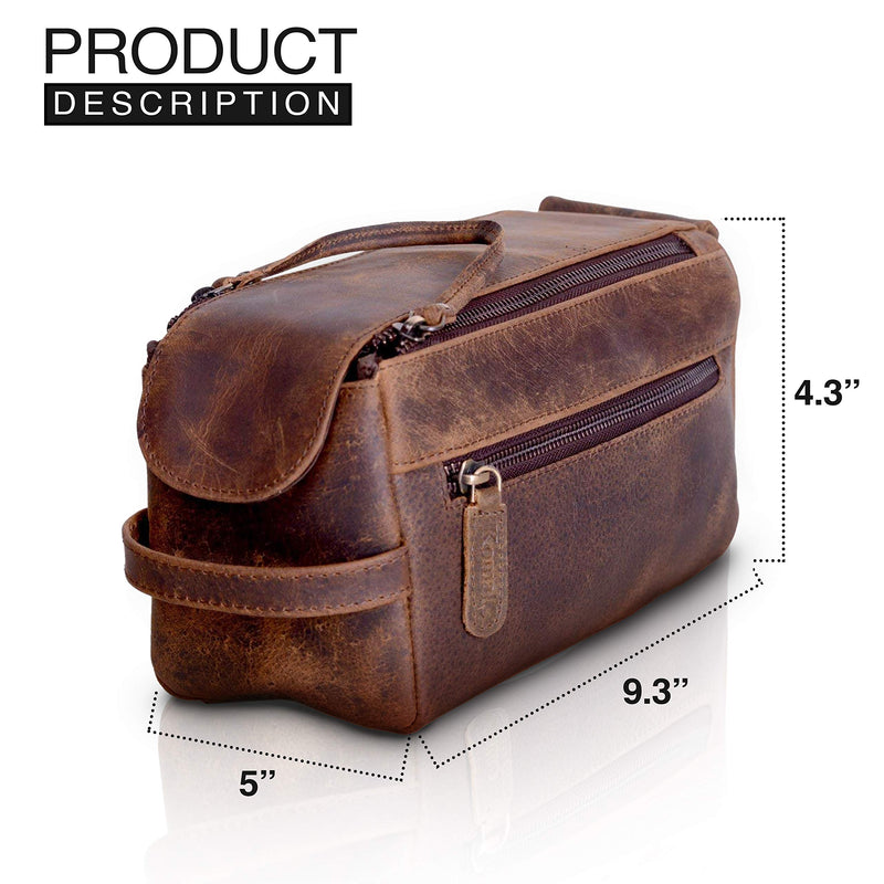 [Australia] - KOMALC Premium Buffalo Leather Unisex Toiletry Bag Travel Dopp Kit (Distressed Tan) Distressed Tan 