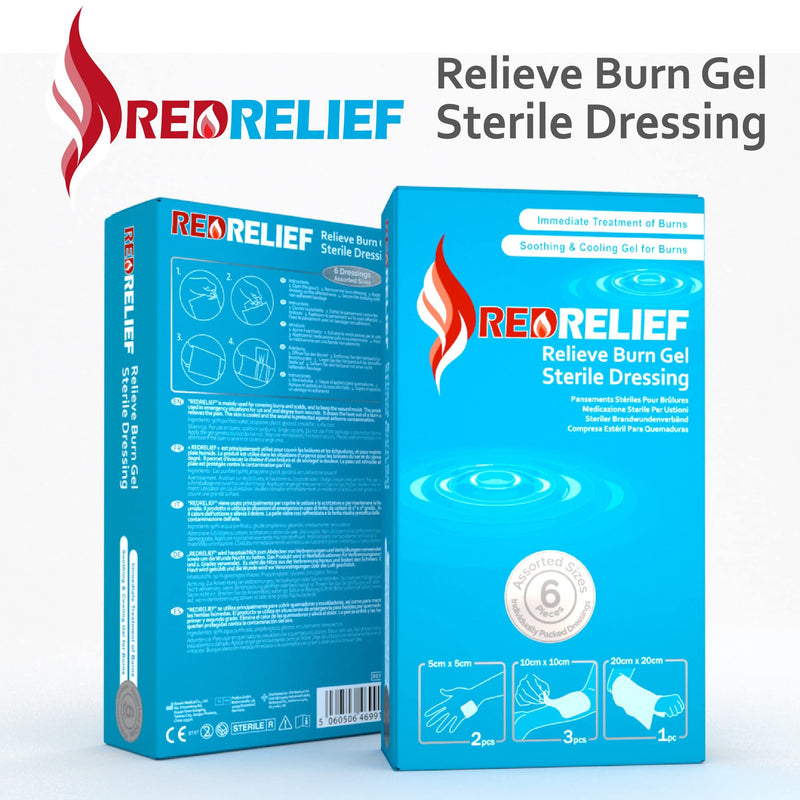 [Australia] - Pack of 6 RedRelief Emergency Assorted Burn Dressings - Cools, soothes and relieves Pain 
