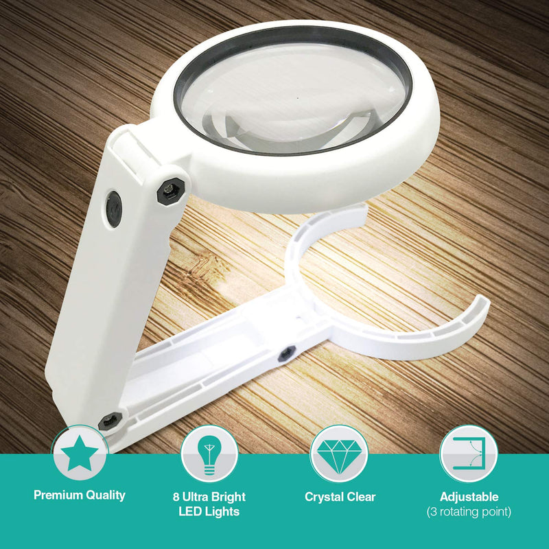 [Australia] - Magnifying Glass with 8 LED Lights, Handsfree Magnifier, [5X+11X] Dual Magnification Lens, Gentle & Bright Light Settings- Ideal for Reading Books, Jewlery, Coins, Craft & Hobbies… 