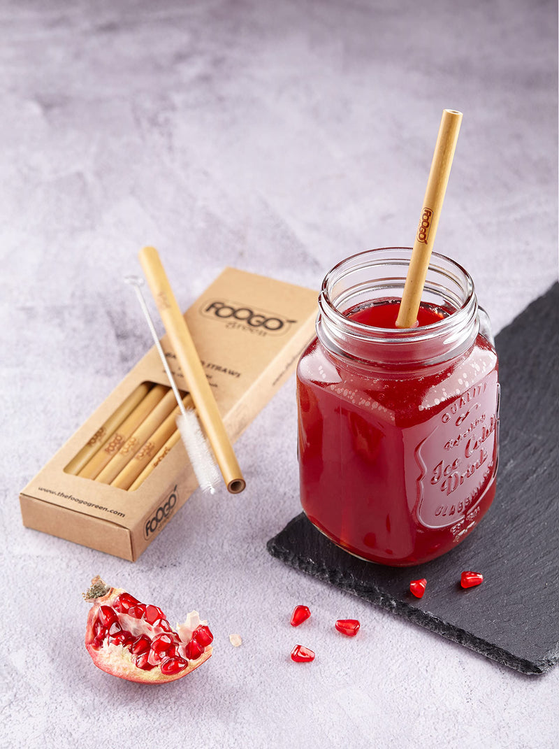[Australia] - FOOGO Green 10 Bamboo Straws with Cleaning Brush | Reusable | 20cm | 2 diameters | Juices and Smoothies Drinking Straws | 100% Natural | Biodegradable | Eco Friendly 
