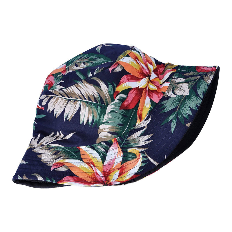 [Australia] - ZLYC Fashion Print Bucket Hat Summer Fisherman Cap for Women Men (Flowers Leaves Black) 