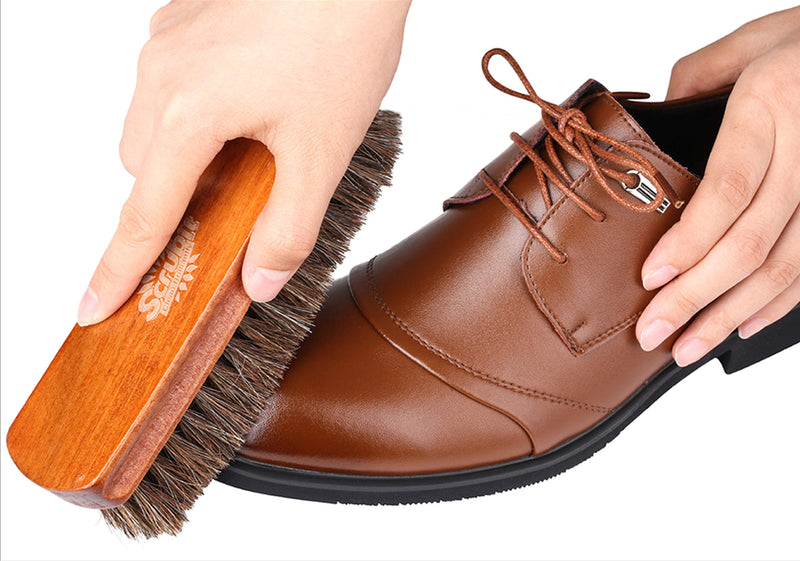 [Australia] - SCRUBIT Horsehair Shoe Shine Brush 6.75” - 100% Soft Horse Hair Bristles & Beech Wood Handle Leather Cleaner - Polishing Brush for Shoes, Sneakers, and Boots - Easy Grip Shoe Polish Brush 