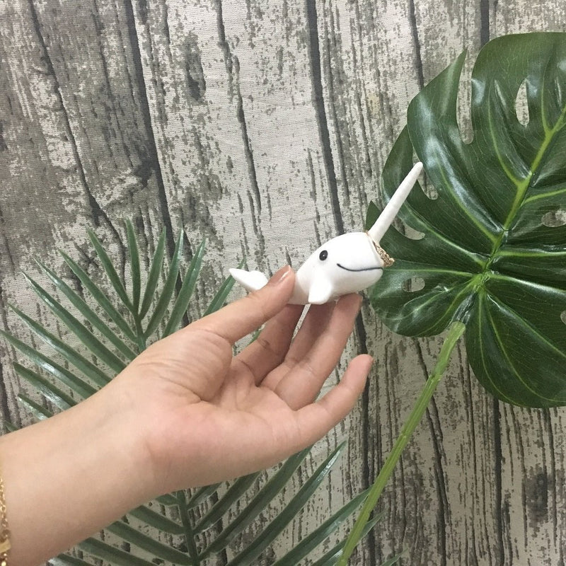 [Australia] - Adorable Ceramic Narwhal Ring Holder,Engagement Ring and Wedding Ring Display Holder Stand 