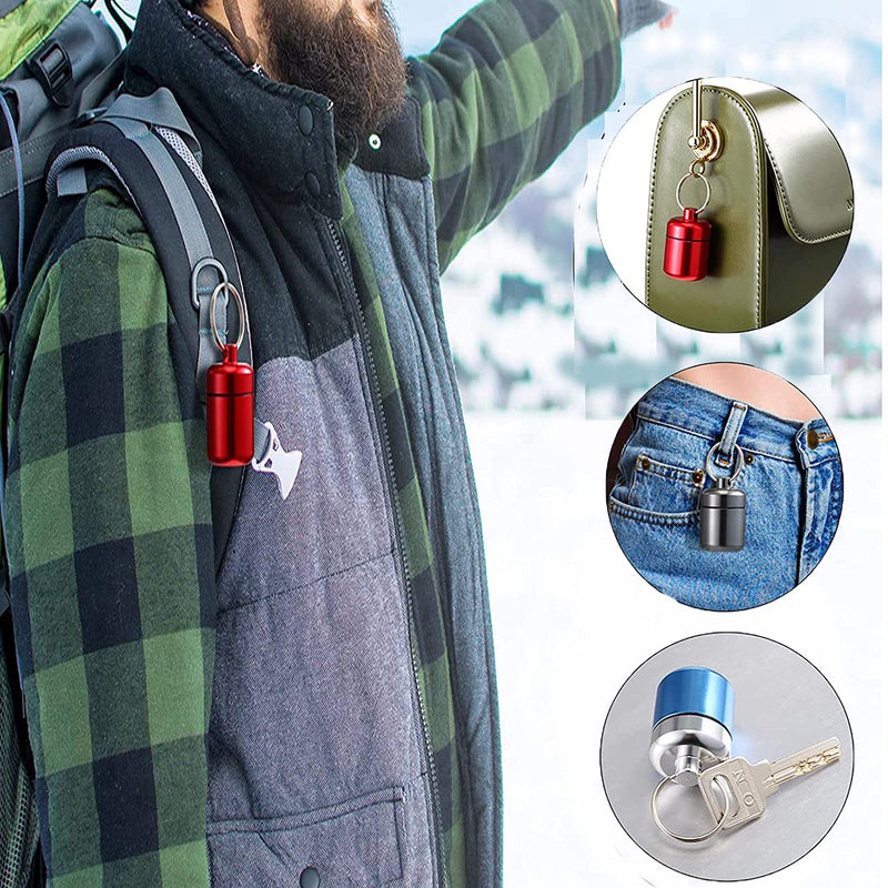 [Australia] - DARENYI Waterproof Pill Box Small Keyring Pill Holder Metal Pill Organisers Mini Portable Pill Box for Outdoor Travel Camping(4 Colour) 
