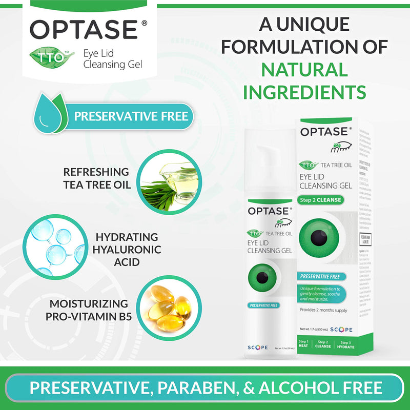 [Australia] - OPTASE TTO Eye Lid Cleansing Gel - Tea Tree Oil Eyelid Cleanser for Dry Eye Relief - Preservative Free, Natural Ingredients - Soothes Dry Eye and Eyelid Irritation - Made with Pro-Vitamin B5-1.7 oz 