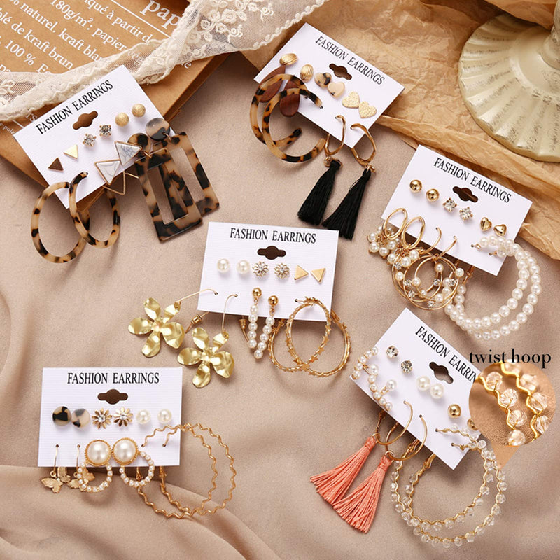 [Australia] - 36 Pairs Fashion Earrings Packs for Women Girls, 2020 Gold Crystal Butterfly Star Pearl Tassel Acrylic Hoop Stud Drop Dangle Earrings Set Wholesale BOHO Jewelry Set 