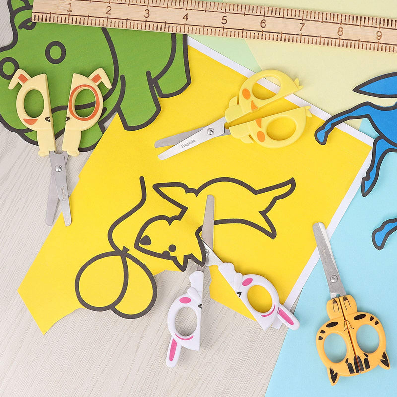 [Australia] - Asdirne Kid Scissors, Children Scissors, 4 Pack Toddlers Scissors Set, Cute Safety Scissors Including Shape of Bunny, Tiger, Puppy and White Rabbit, 14 cm 