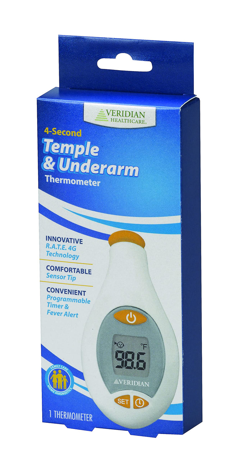 [Australia] - Veridian Healthcare Deluxe Temple Touch Thermometer | for Children & Adults | Accurate 4-Second Readout | No Probe Covers Required | Fahrenheit/Celsius Measurements | Batteries Included; 2 AAA 